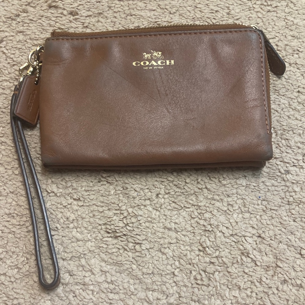 Coach Rich Brown Leather Wristlet - well loved